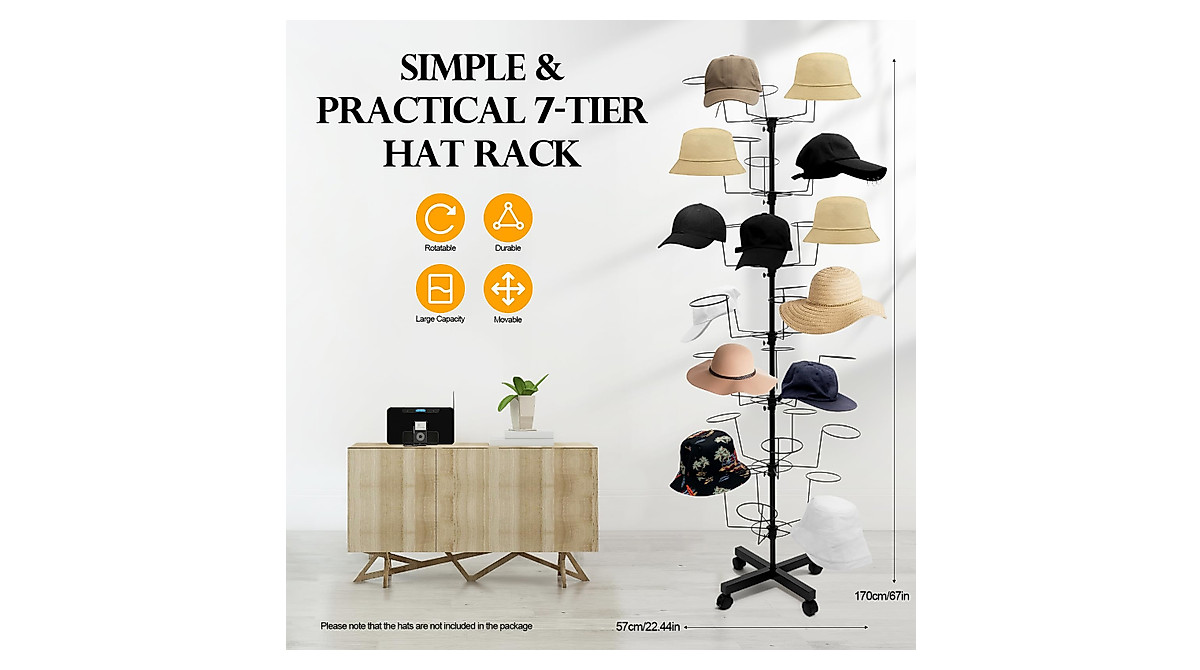 DDBESSIC 7-Tier Rotating Hat Display Rack - Space Saving Retail Stand
