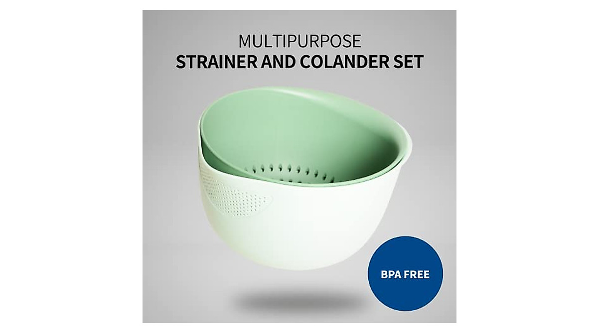 BLUE GINKGO Rice Strainer & Colander Set for Easy Rinsing & Draining