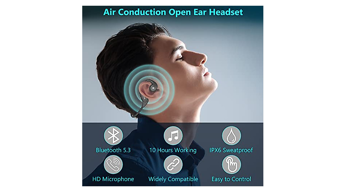 Open Ear Headphones BANIGIPA Open Ear Bluetooth Headphones – Air Conduction Wireless Headset With Boom Mic, 10-Hour Battery, 28g Lightweight Comfortable Over-ear Design