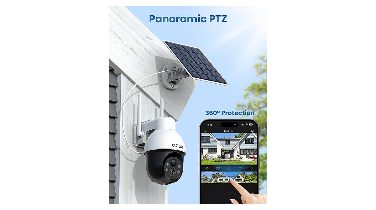 AOSU Solar Security Camera – Wireless Outdoor 3K/5MP WiFi Camera