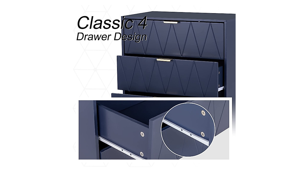 Stylish Navy Blue 4 Drawer Dresser - UEV