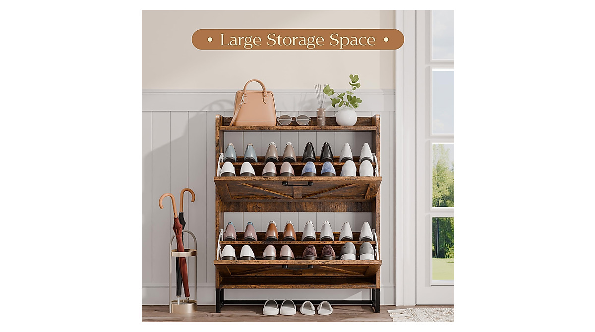 MU Shoe Storage Cabinet - Rustic Brown & Metal Legs