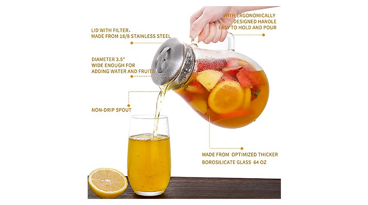 Hiware 64oz Glass Pitcher with Lid – Durable & Versatile Beverage Carafe