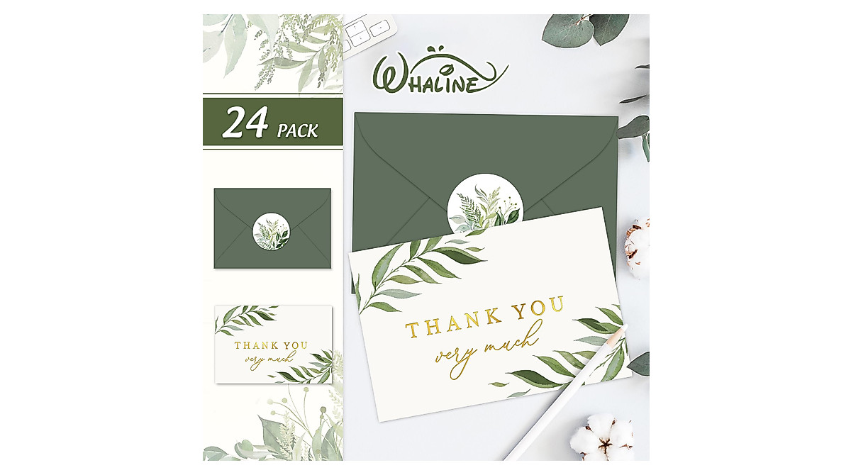 Elegant Greenery Thank You Cards Set | Whaline