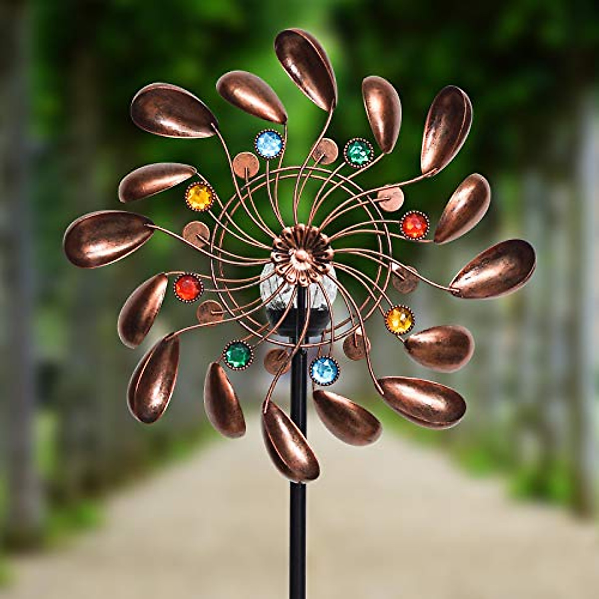 ALLADINBOX Solar Wind Spinner 75in Bronze with LED Outdoor Decor