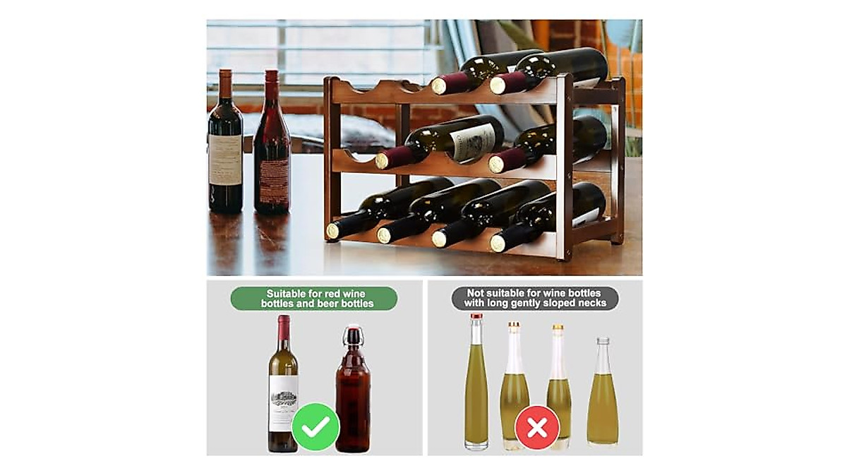 IWNTWY 12-Bottle Bamboo Wine Rack - Stylish & Durable