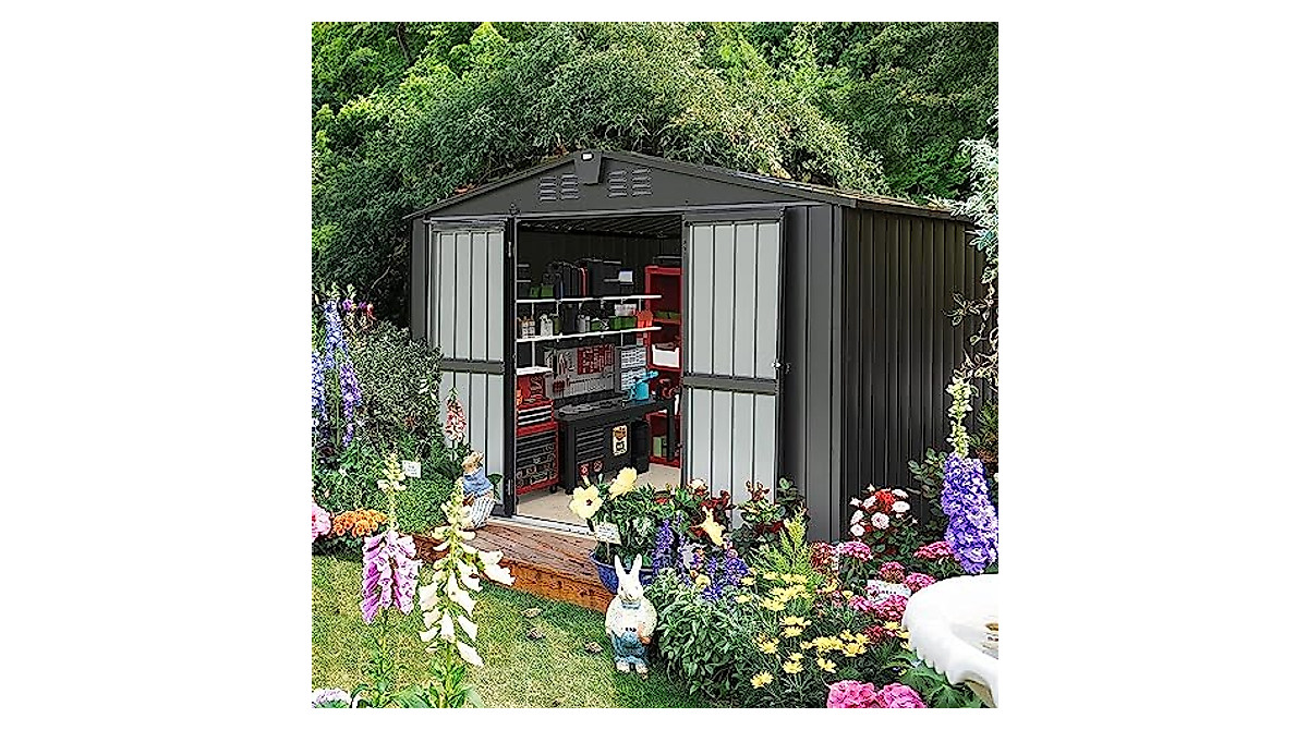 Evedy 10x8 FT Metal Outdoor Storage Shed with Slide Door