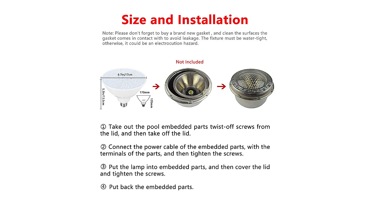 Cynlink 12V 40W LED Pool Light with Remote | Color Changing Inground Light