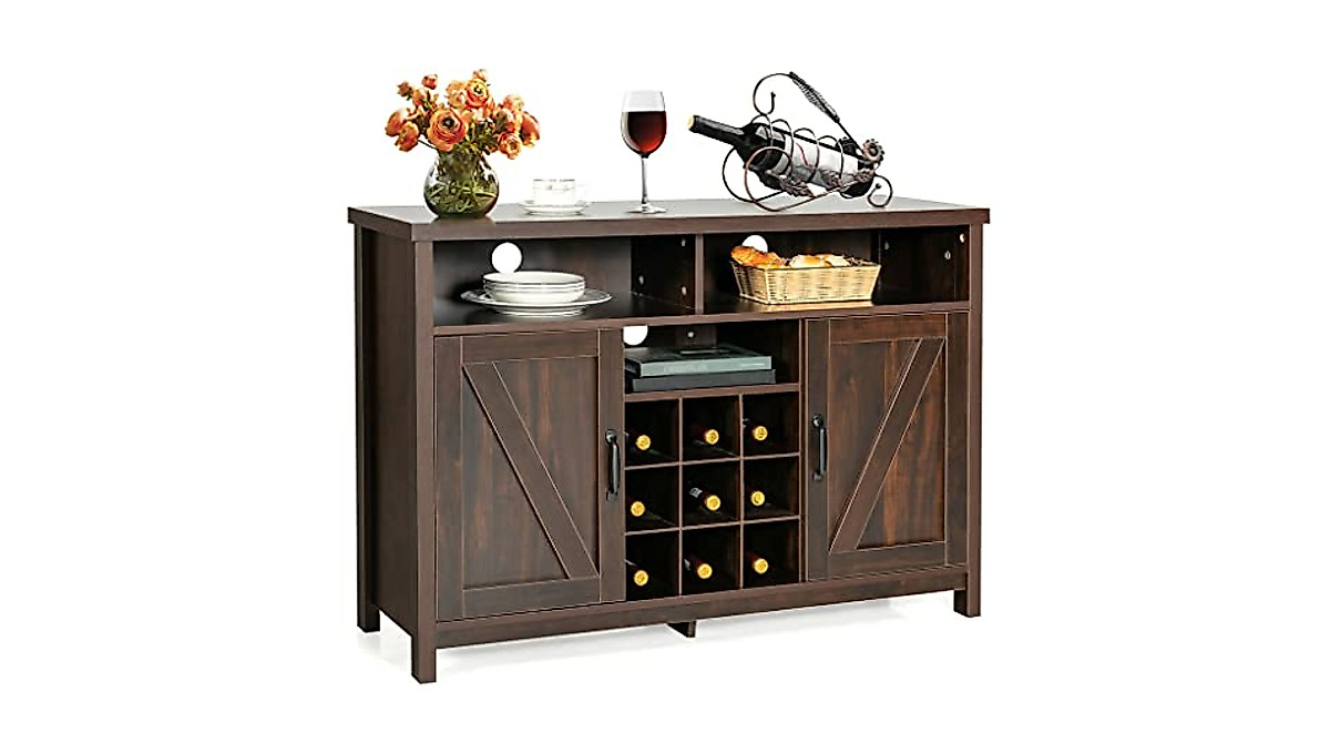 SEASD Farmhouse Buffet Cabinet with Wine Rack & Storage
