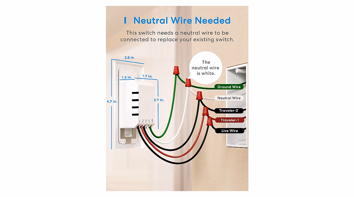 Meross 3 Way Smart Switch - Compatible with Apple HomeKit & Alexa