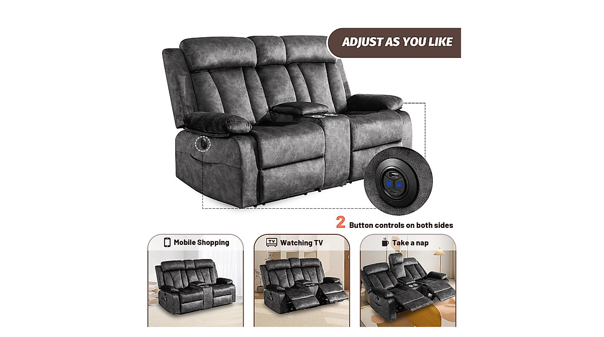 PALLOME Power Reclining Loveseat with Massage & Heat