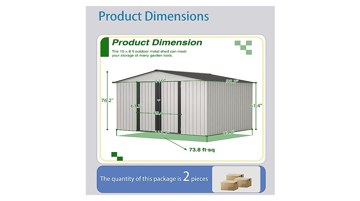Large 10x8 Metal Outdoor Storage Shed - Weather Resistant