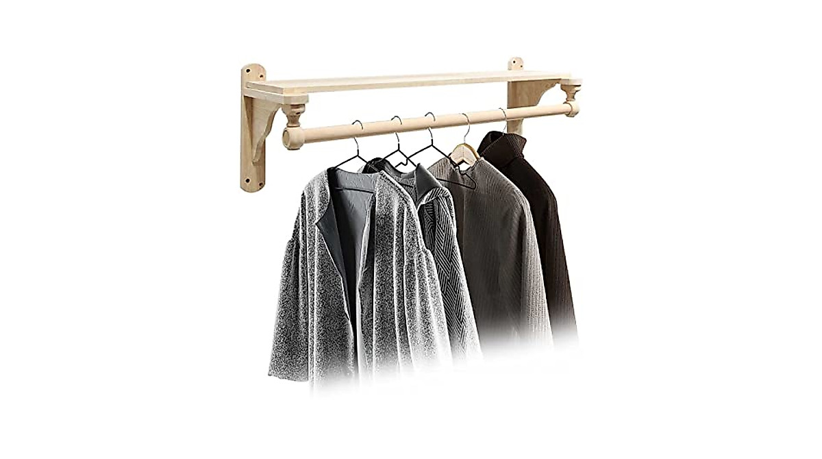 Wooden Hanging Rails for Clothes - Heavy Duty Wall Garment Rack