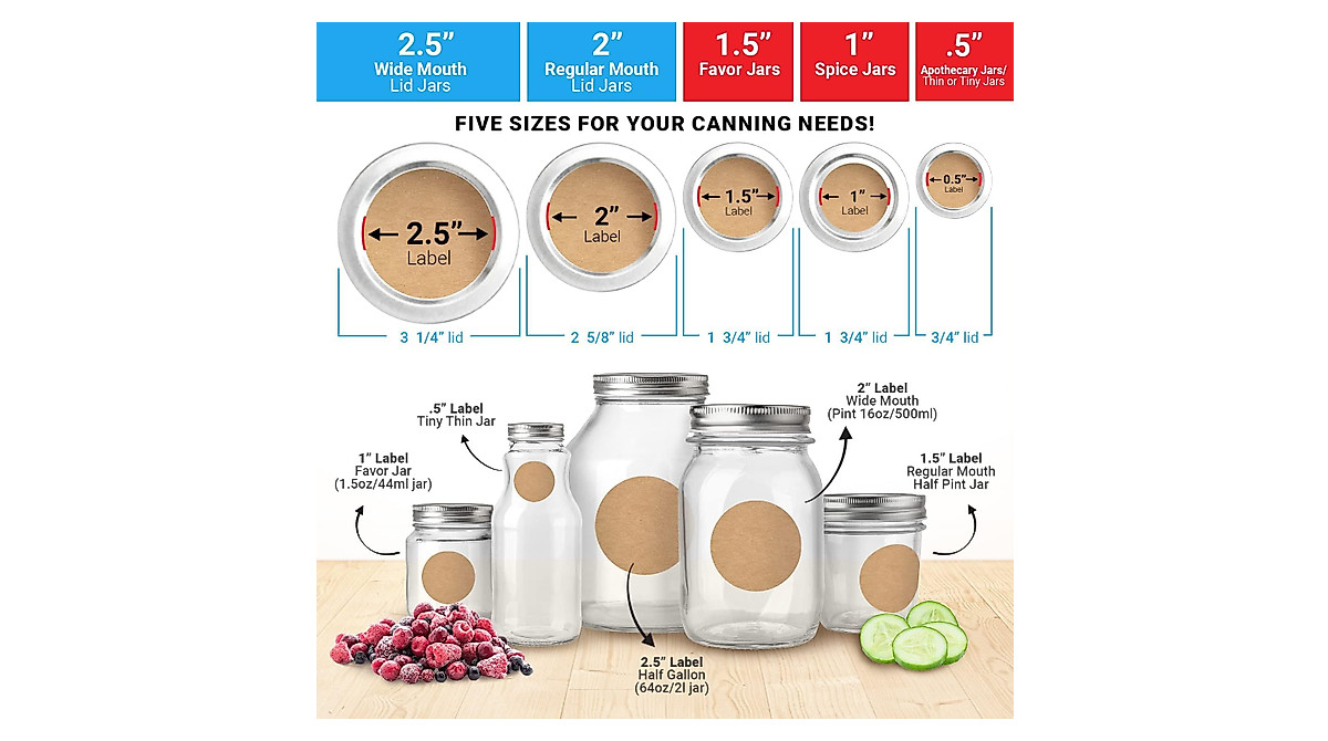 MESS Dissolvable Canning Labels for Jars - 200 Kraft Labels