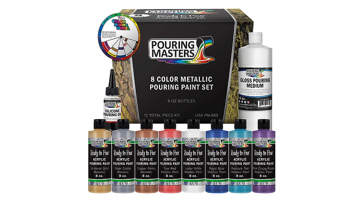 U.S. Art Supply Metallic Pouring Paint Set - Easy Acrylic Pouring Kit
