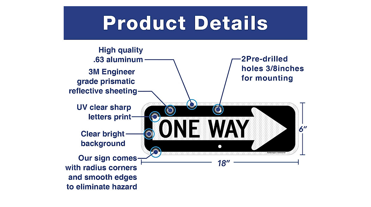 One Way Sign with Right Arrow - Reflective Aluminum Traffic Sign