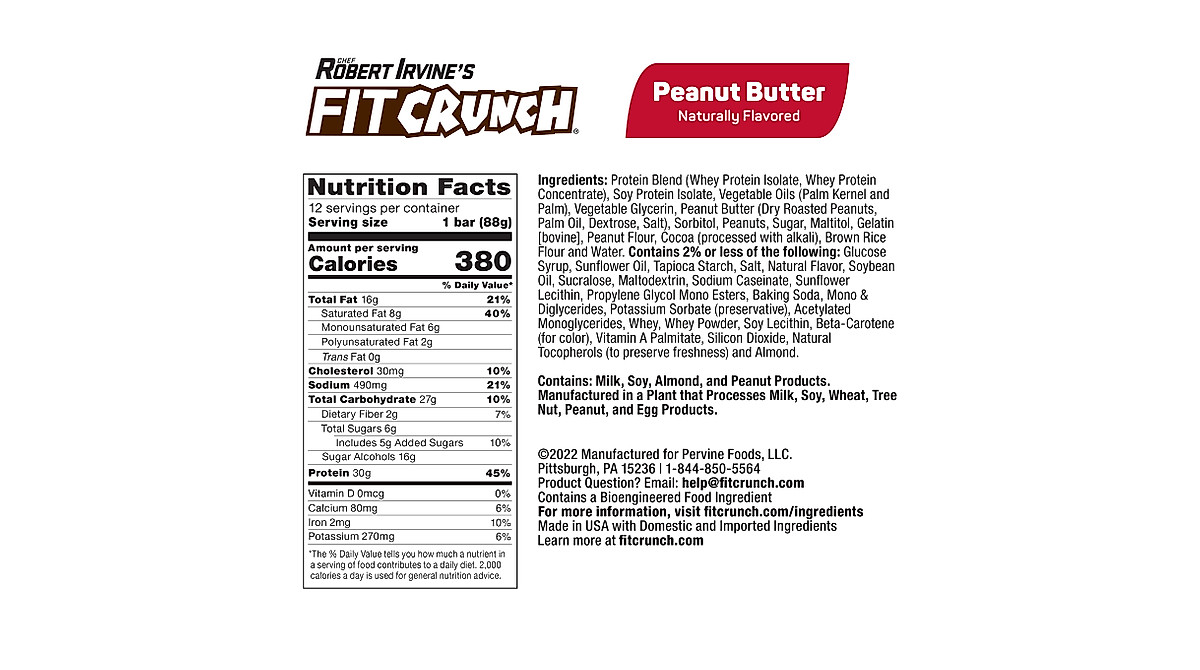 FITCRUNCH Protein Bars - 30g Protein, Low Sugar