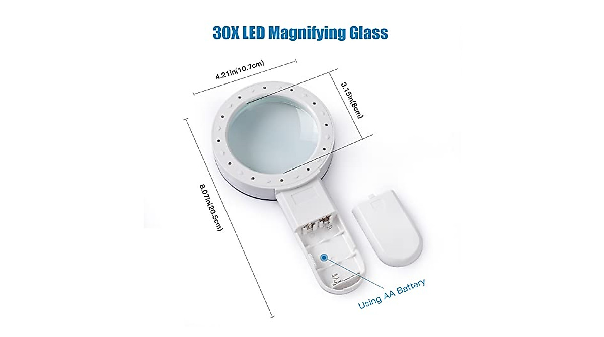 Magnifying Glass with Light - 30X Handy Magnifier for Low Vision