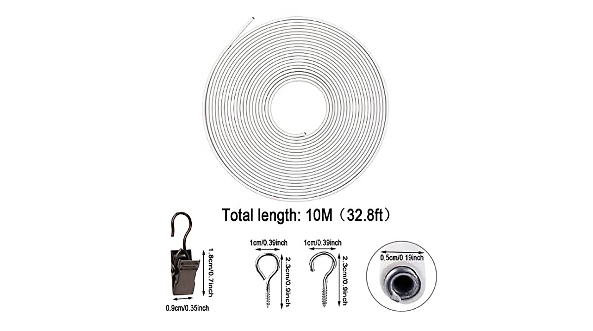 White Curtain Wire Hanging Kit - 10 Meter Durable Set