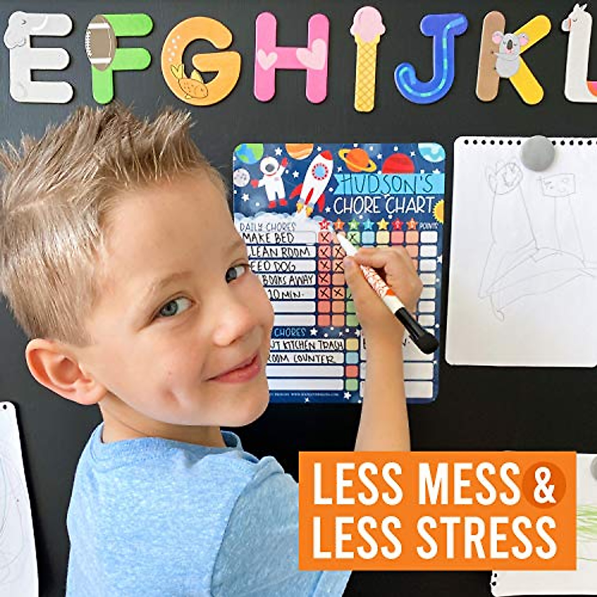 Outer Space Kids Chore Chart - Reward & Responsibility Magnet Board