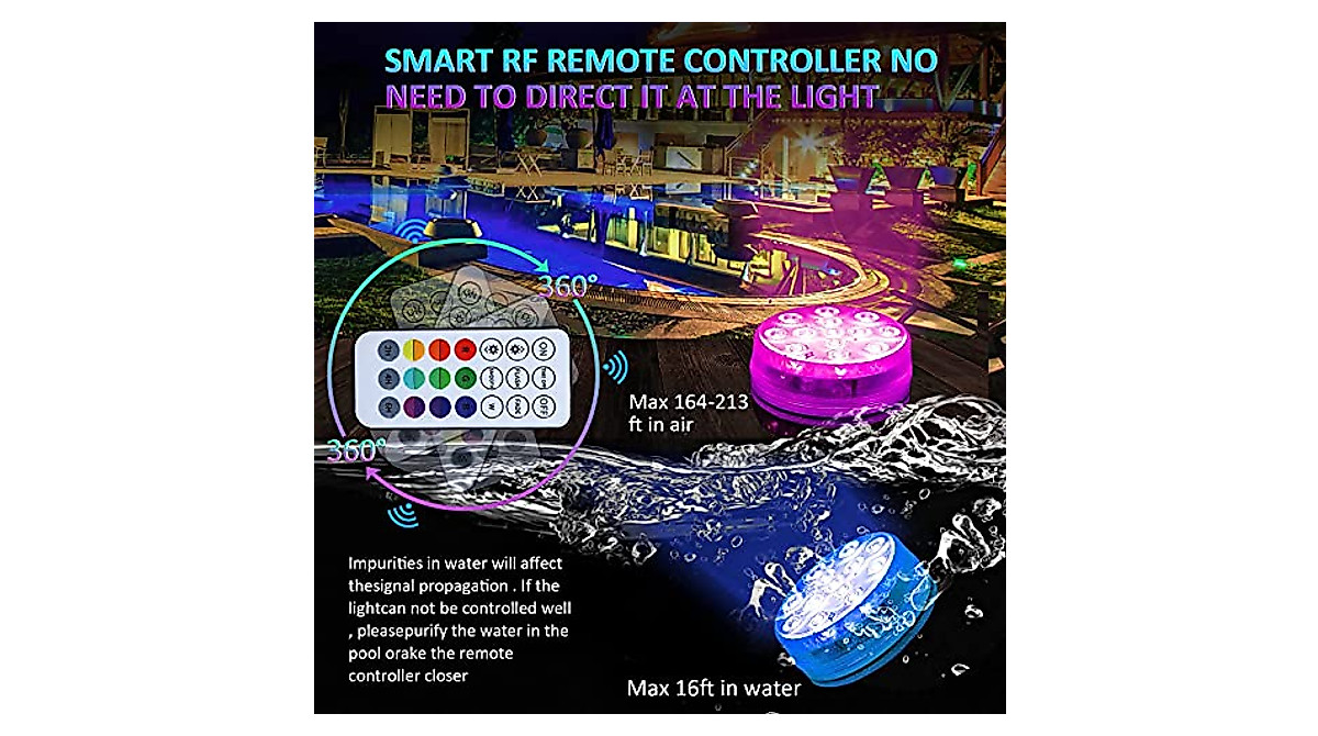 TUDELLO RF Submersible LED Pool Lights - IP68, Magnet, Suction