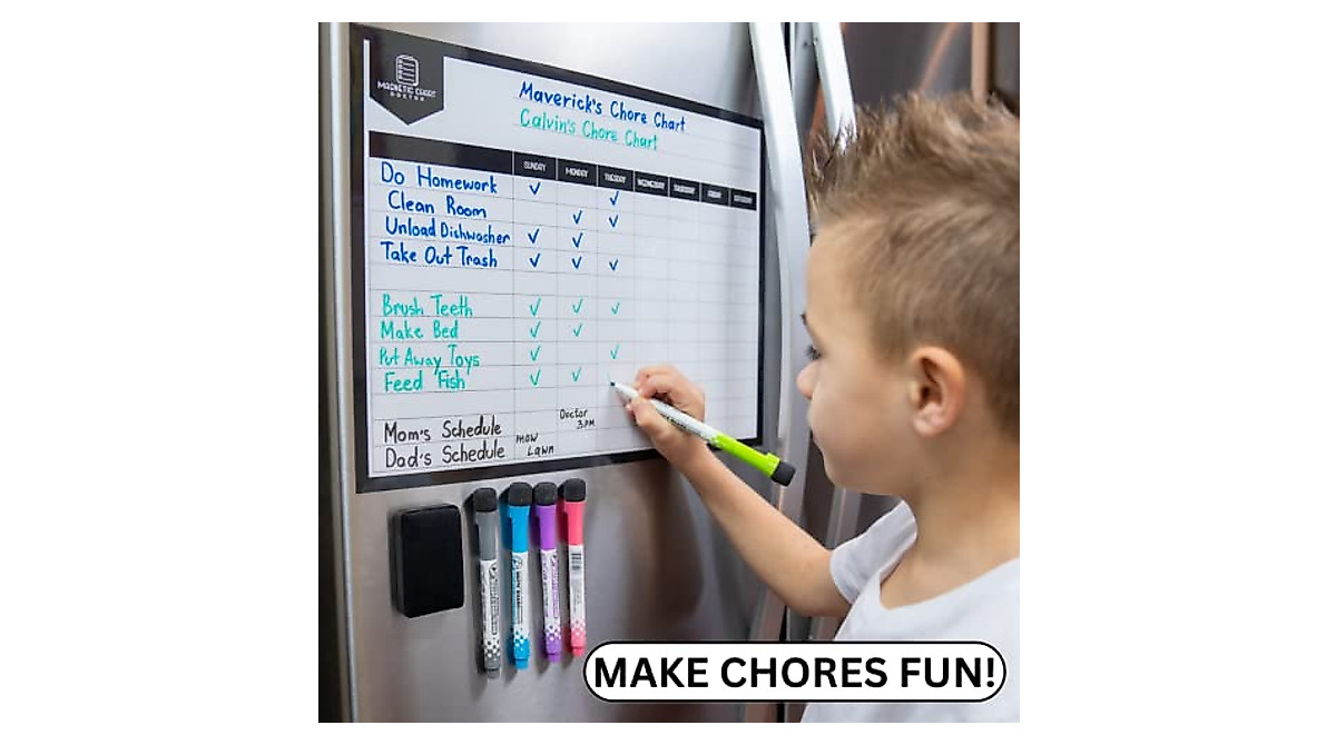 Magnetic Chore Chart for Families & Kids – Dry Erase Refrigerator Board
