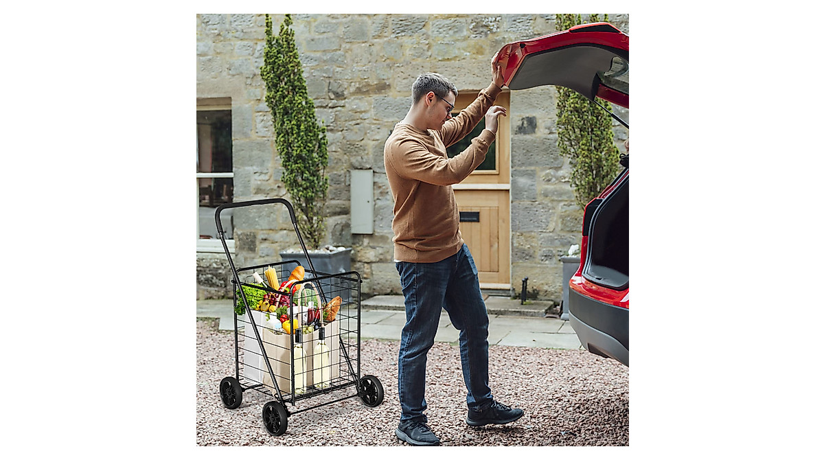 COSTWAY Heavy-Duty Folding Shopping Cart - 100 lbs Capacity