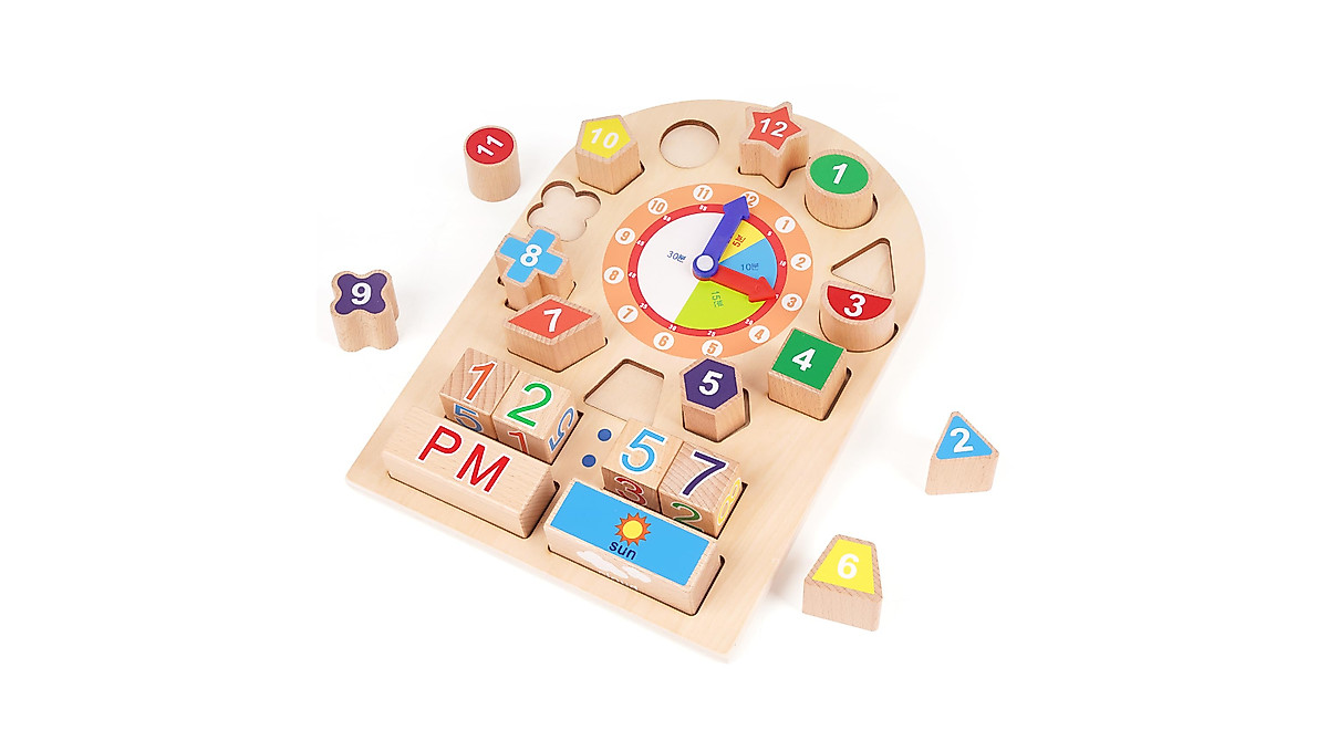Wooden Shape Color Sorting Clock - Fun Educational Toy
