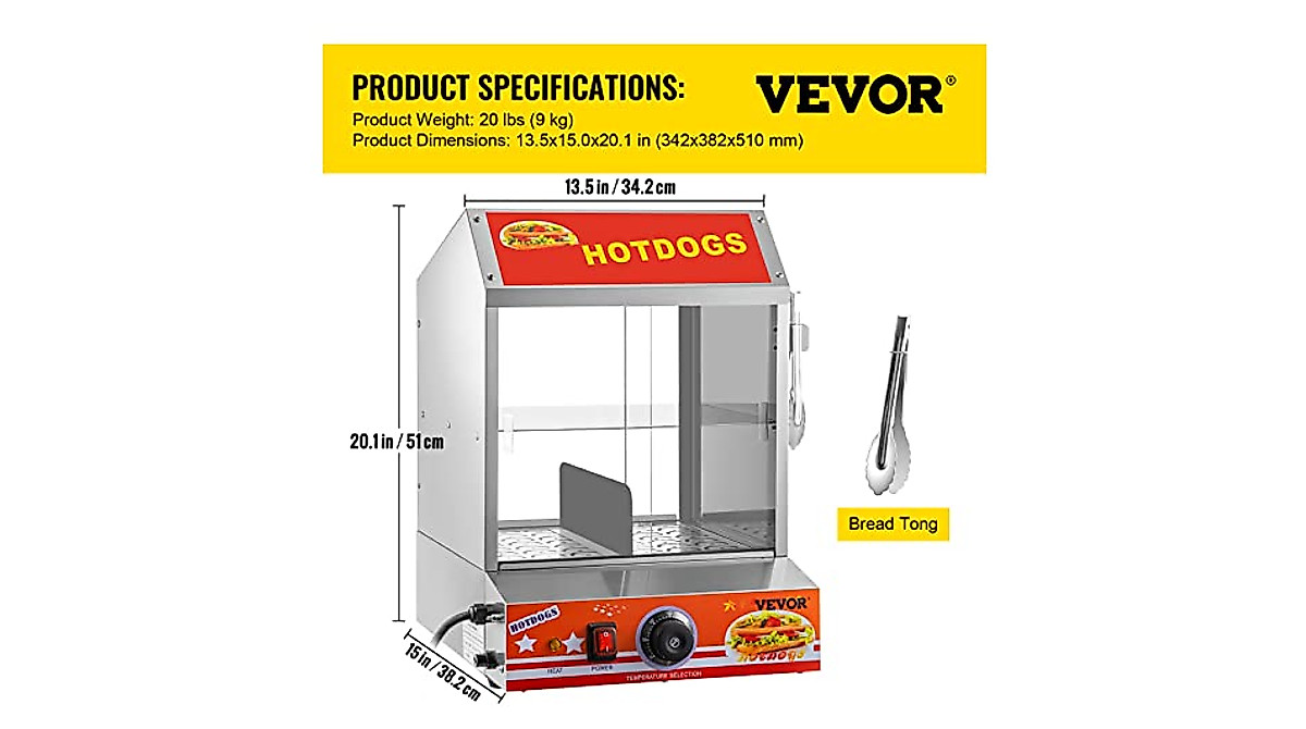 VEVOR Hot Dog Dampfgarer & Brötchenwärmer 27L Produktbild-Vorschau 2