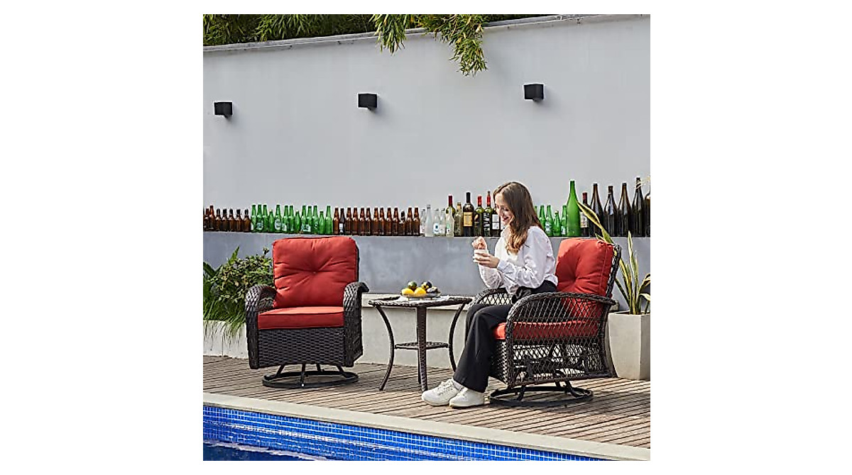 VONZOY 3-Pc Wicker Patio Set: Swivel Glider Rocker Chairs