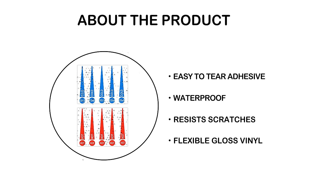 Epoxy Hot & Cold Water Faucet Labels - Self-Adhesive Water Indicator ...