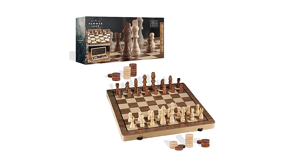 Premium 2-in-1 Checkers & Chess Board Game Set