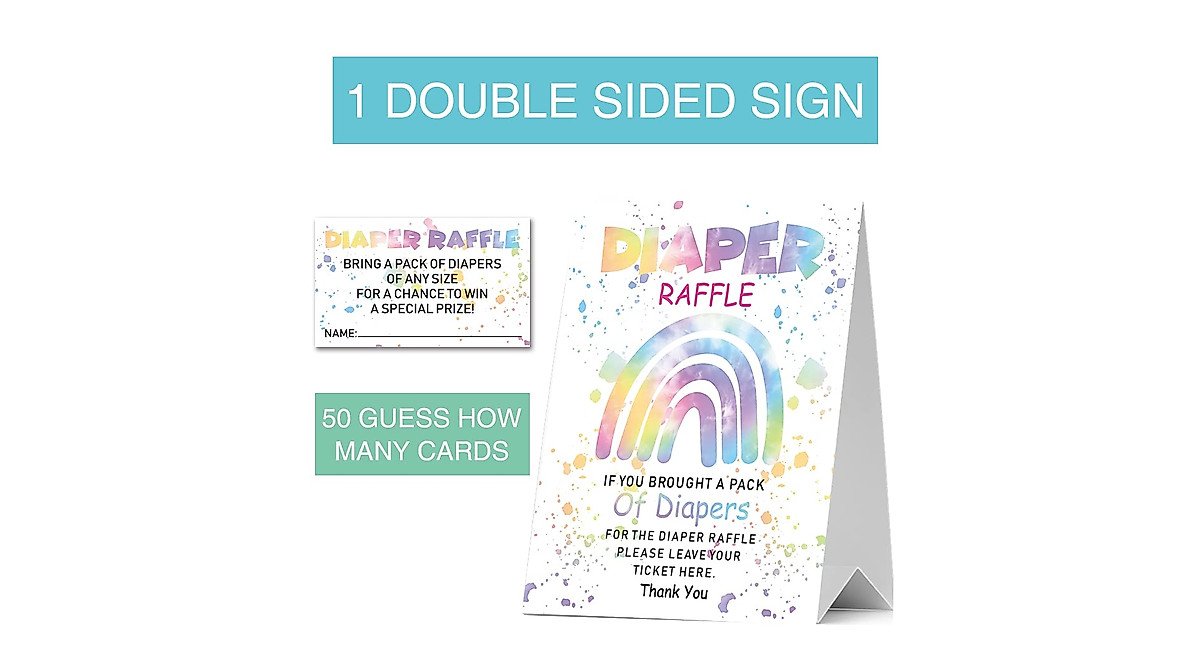 Rainbow Baby Shower Diaper Raffle Tickets - Fun Game Set