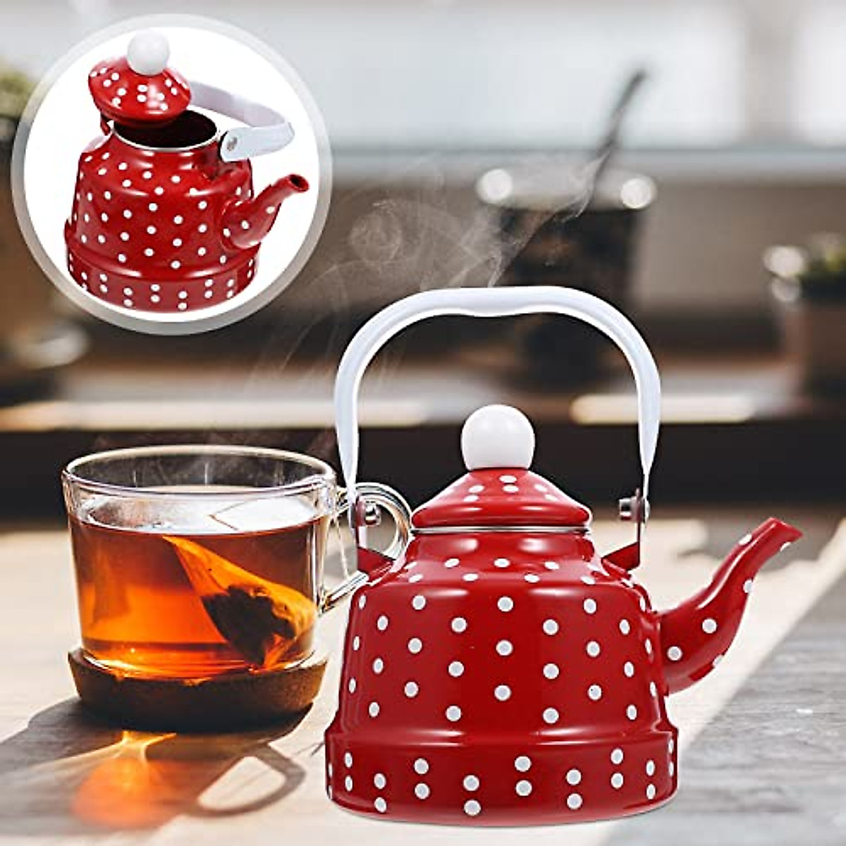 Large Floral Enamel Tea Kettle - Stylish & Functional