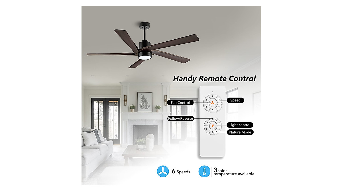 WINGBO 64 Inch DC Ceiling Fan with Lights & Remote Control