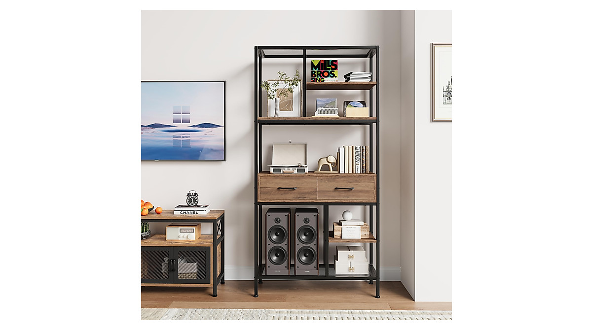 BOTLOG Tall Bookcase with Storage - Industrial 6-Tier Bookshelf
