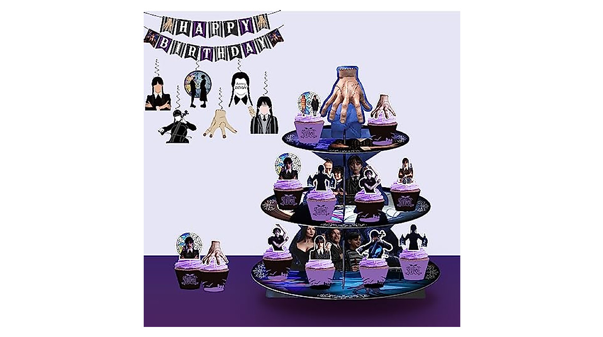 3-Tier Wednesday Cupcake Stand for Spooky Parties