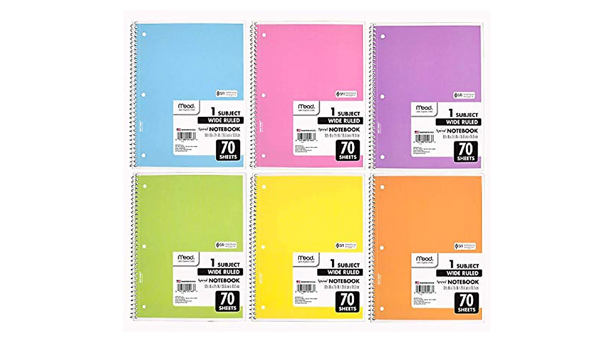 Mead Spiral Notebook 4-Pack - Wide Ruled Pastel Colors