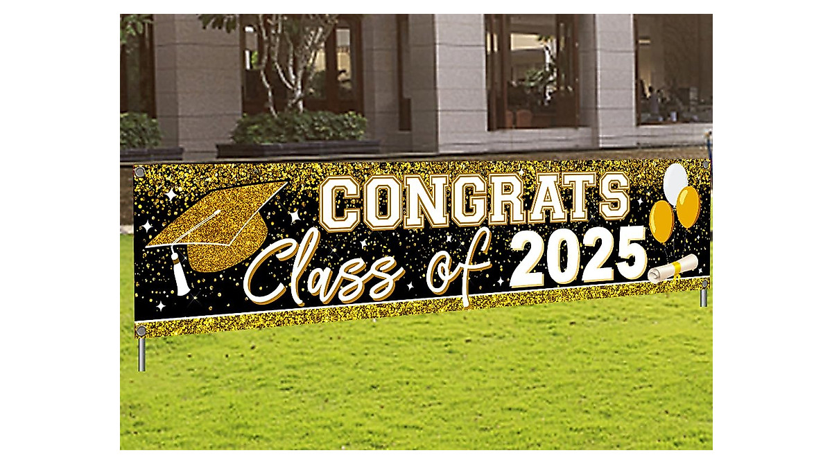 Celebrate Graduation with Gold Congrats Banner - Large 9.8ft Sign
