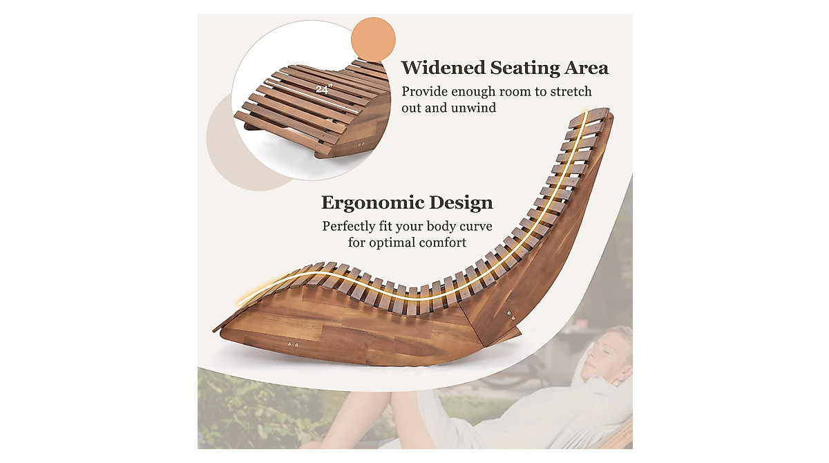 Tangkula Outdoor Acacia Wood Rocking Chair - Stress Relief