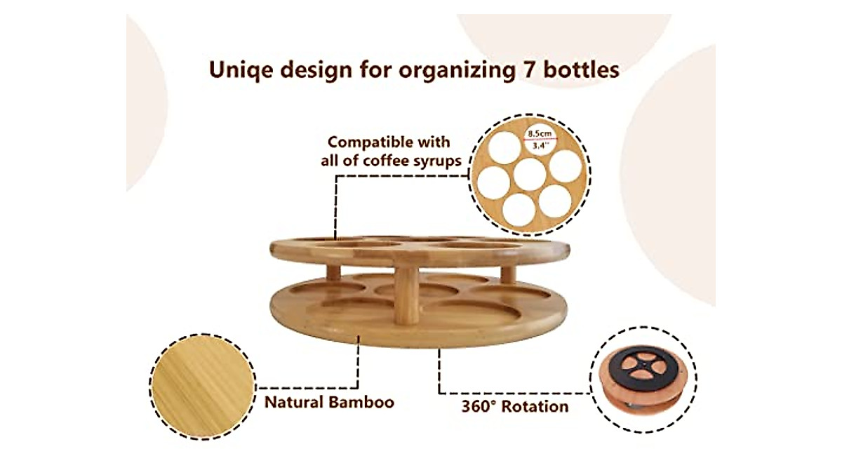 PASAR 7-Bottle Rotating Bamboo Syrup & Oil Rack for Kitchen & Bar