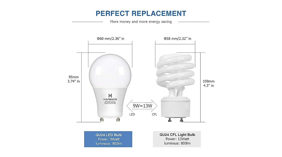 hansang GU24 LED Light Bulb - 9W Warm White, 900 Lumens