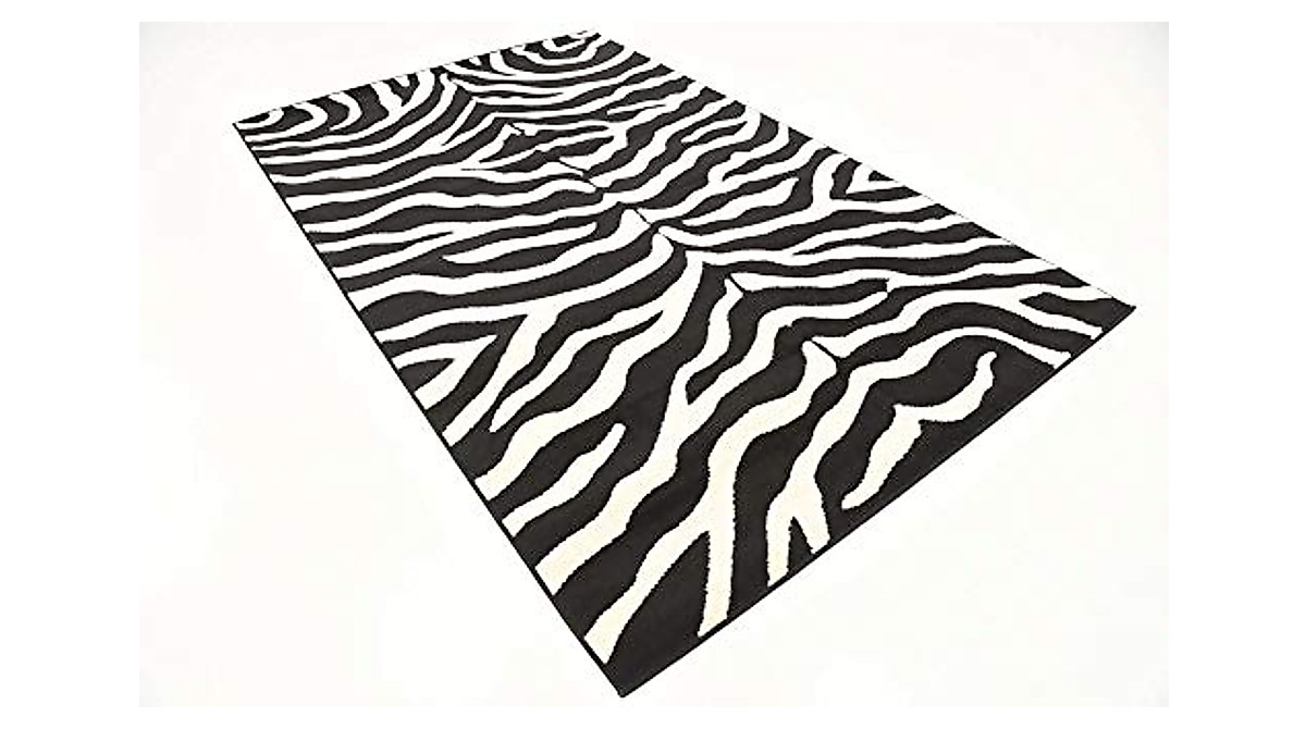 Wildlife Collection Zebra Rug - 5x8 ft Black/Ivory | Safari-Inspired Decor