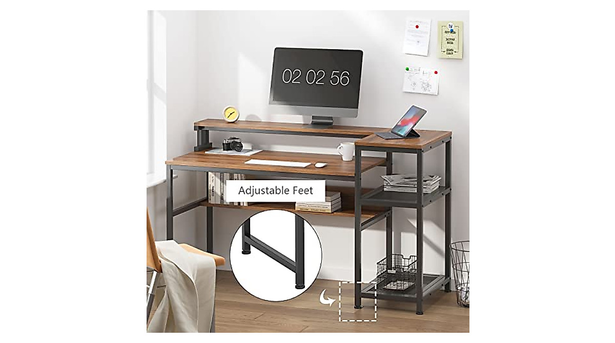 Soges 62-Inch Computer Desk with Monitor Shelf & Storage