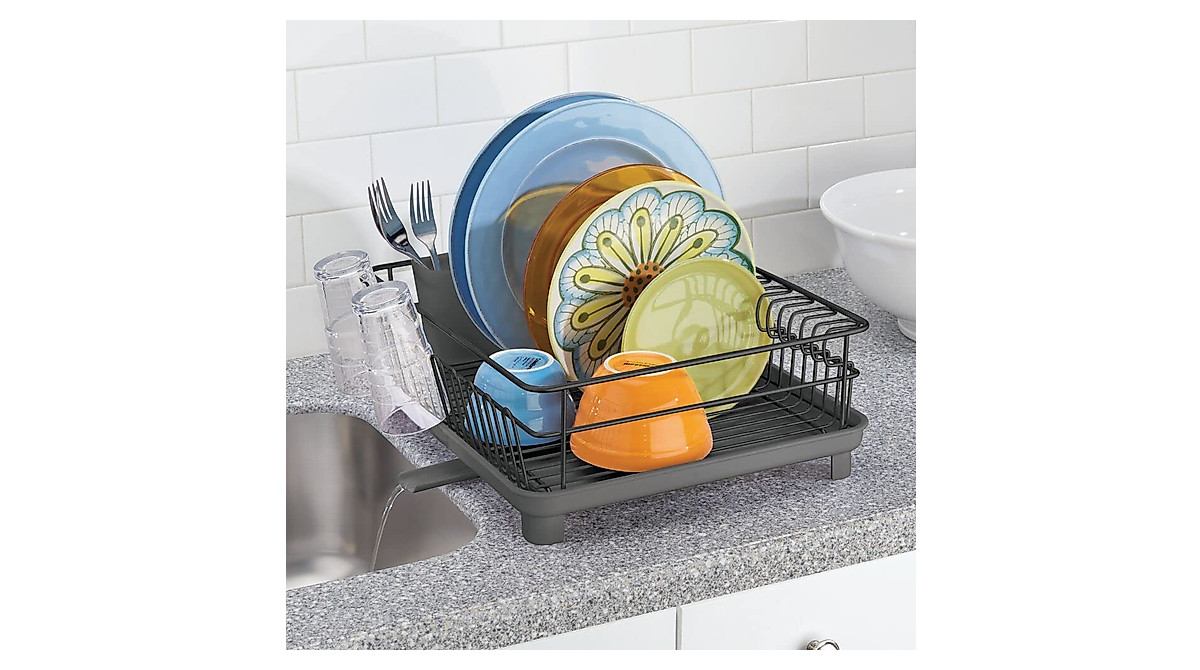 mDesign Large Metal Kitchen Dish Drying Rack with Swivel Spout