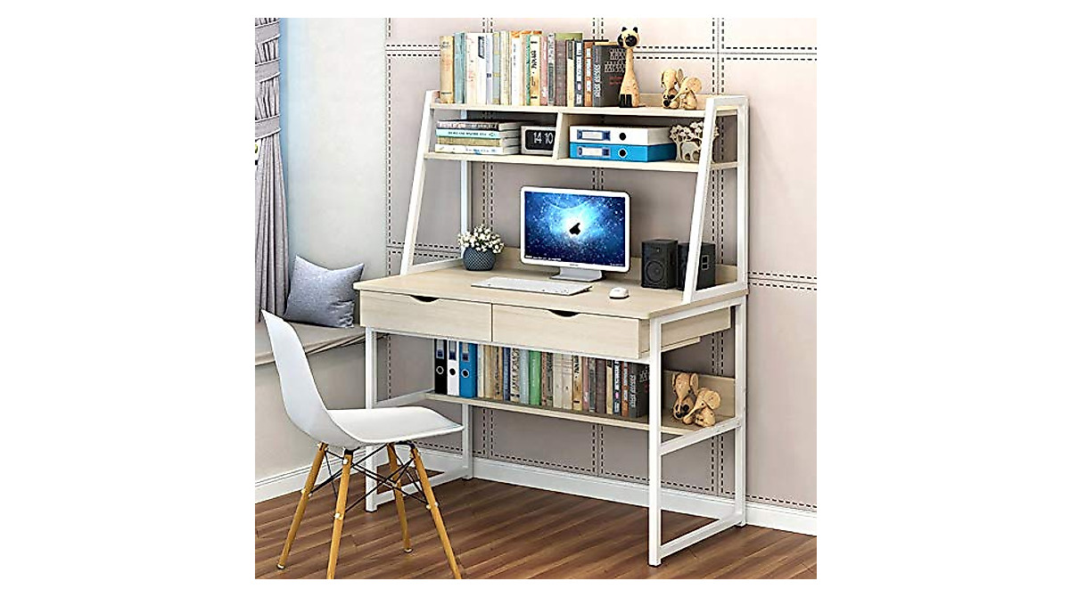 Sturdy Modern Computer Desk with Hutch & Storage