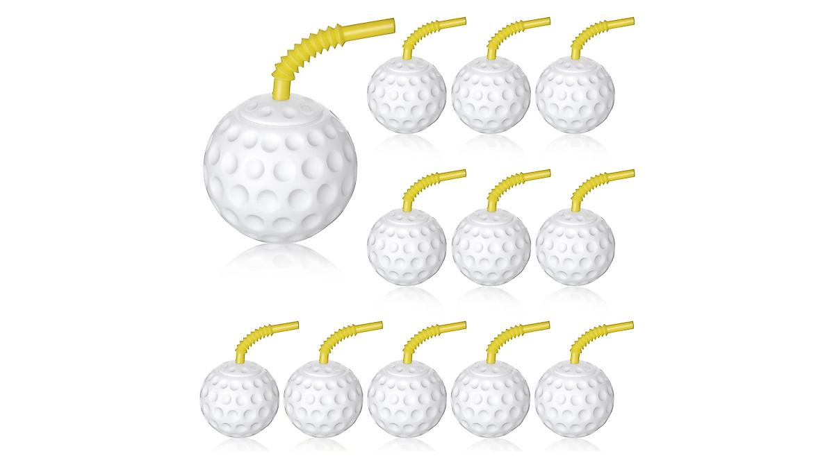 Golf Ball Cups with Straw - Fun Party Favors (12 Pack)