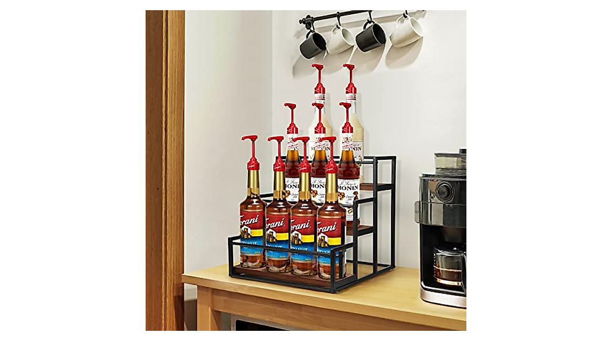 THYGIFTREE Syrup Bottle Holder Rack for Organized Storage