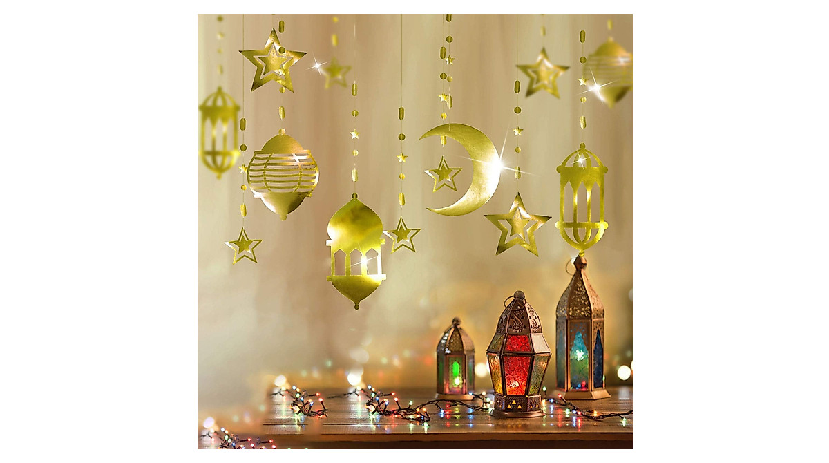 Gold Star & Moon Ramadan Decor - 16-Piece Eid Celebration Garland