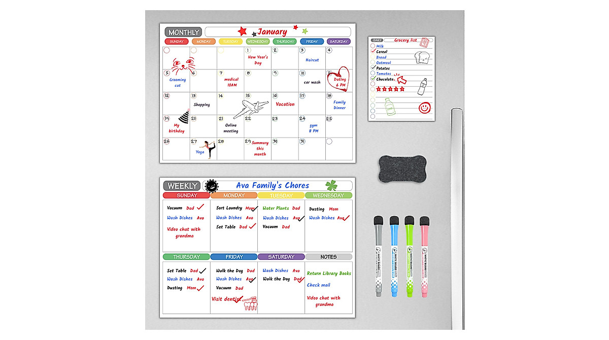 Goldforest 2024 Fridge Calendar & Whiteboard Set - Magnetic Planning